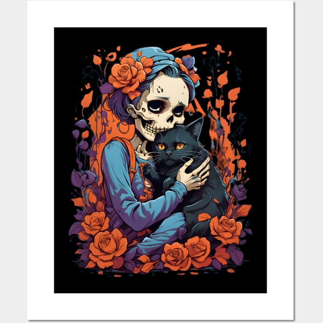 Skeleton Cuddle Cat Wall Art by VisionDesigner